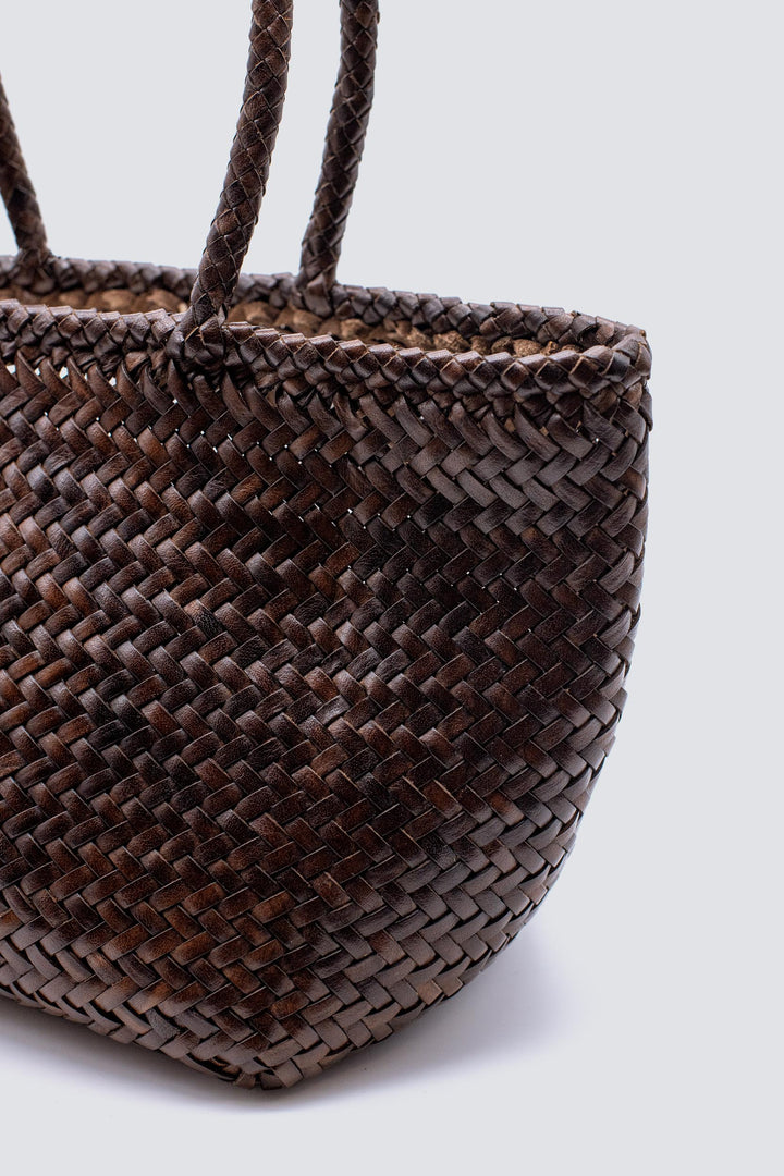 Dragon Diffusion woven leather bag handmade - Grace Basket Small Dark Brown