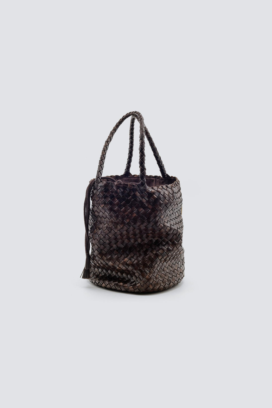 Dragon Diffusion woven leather bag handmade - Jackie Bucket Lining Dark Brown