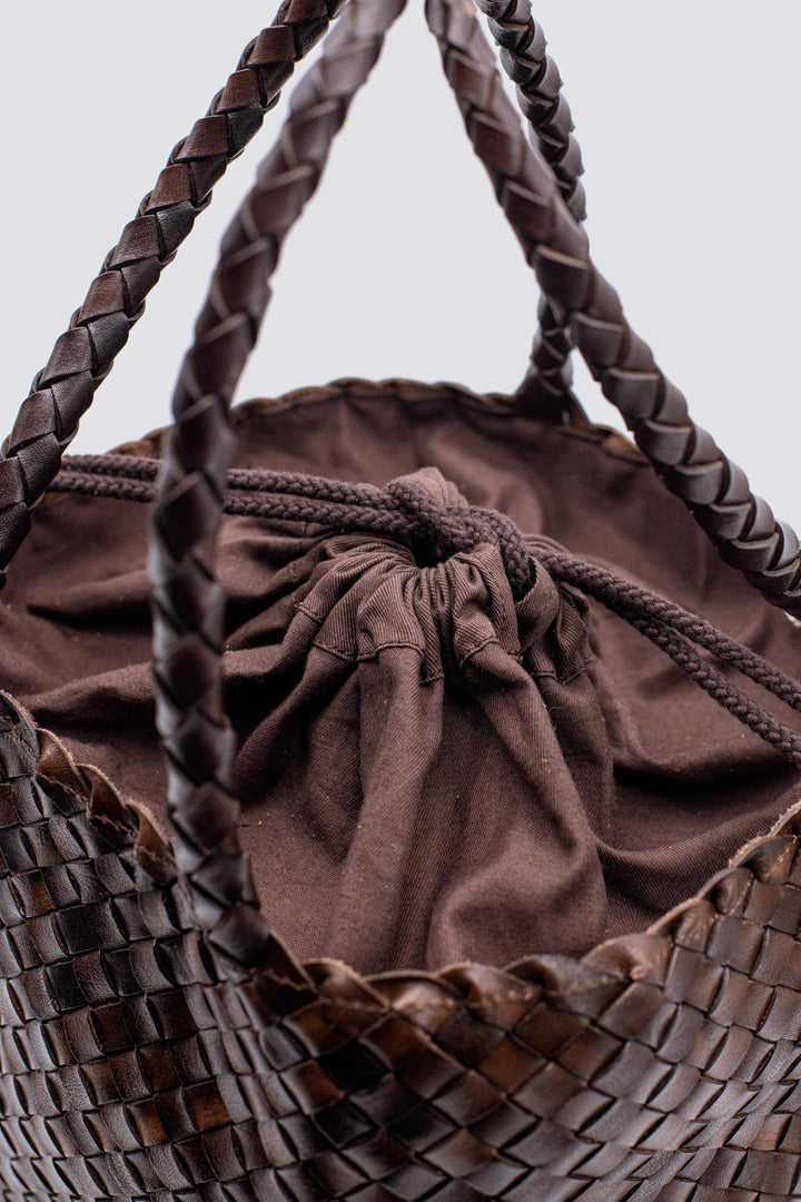 Dragon Diffusion woven leather bag handmade - Jackie Bucket Lining Dark Brown