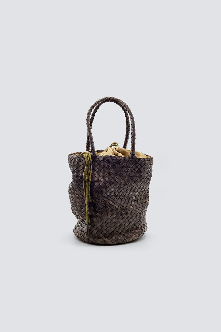 Dragon Diffusion woven leather bag handmade - Jackie Bucket Lining Grey