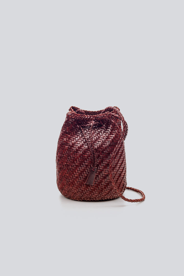 Dragon Diffusion woven leather bag handmade - Pompom Double Jump Bordeaux