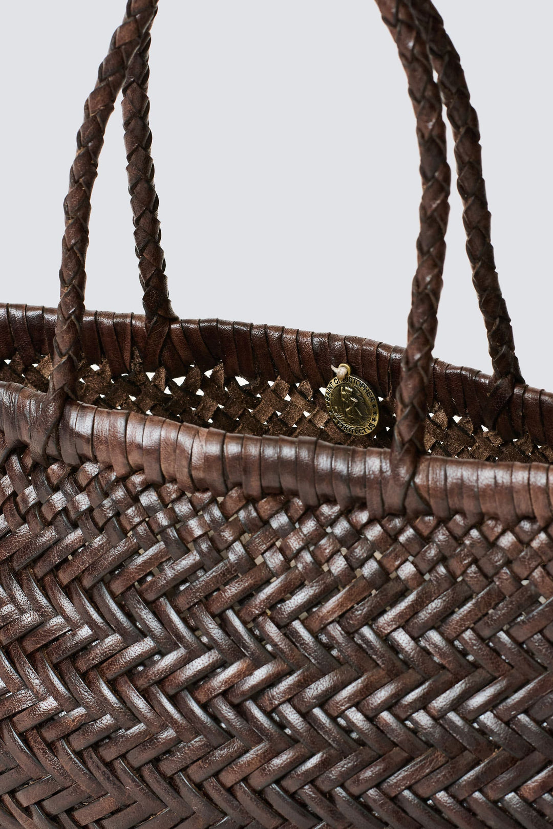 Dragon Diffusion woven leather bag handmade - Mini Flat Gora Dark Brown