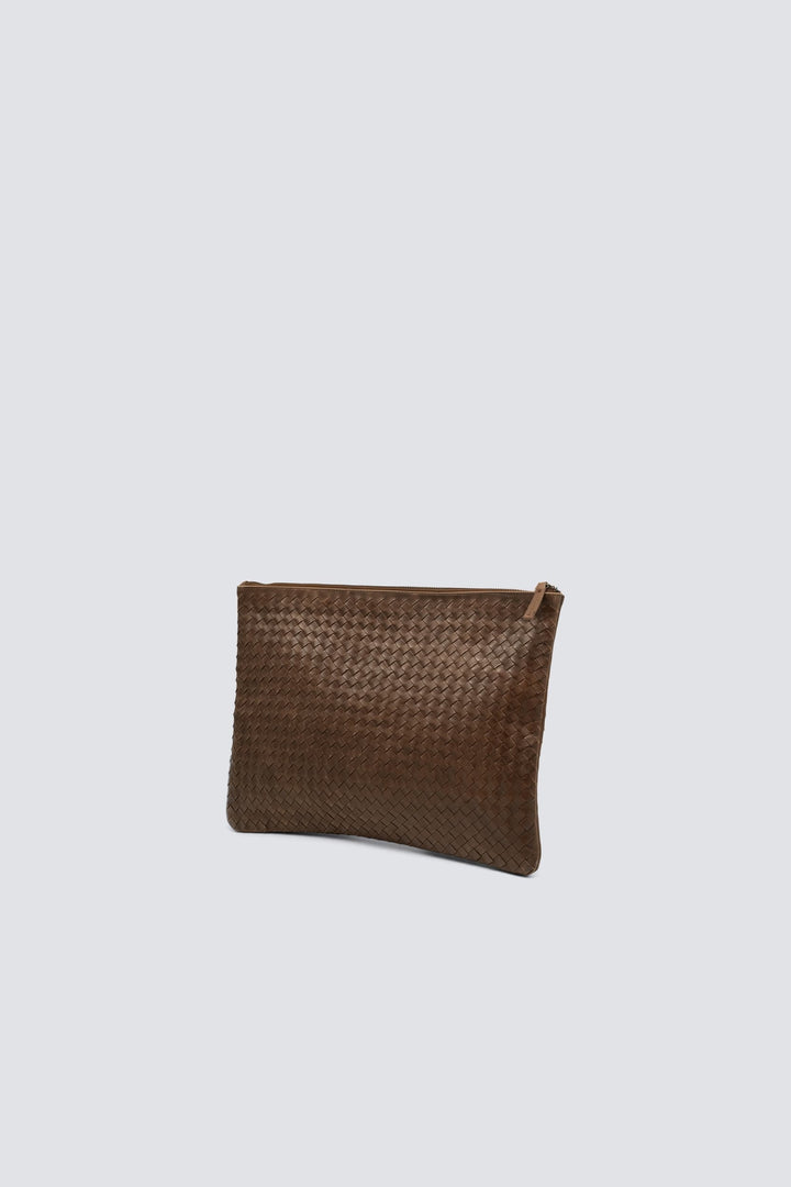 Dragon Diffusion woven leather bag handmade - A4 Pochette Dark Brown